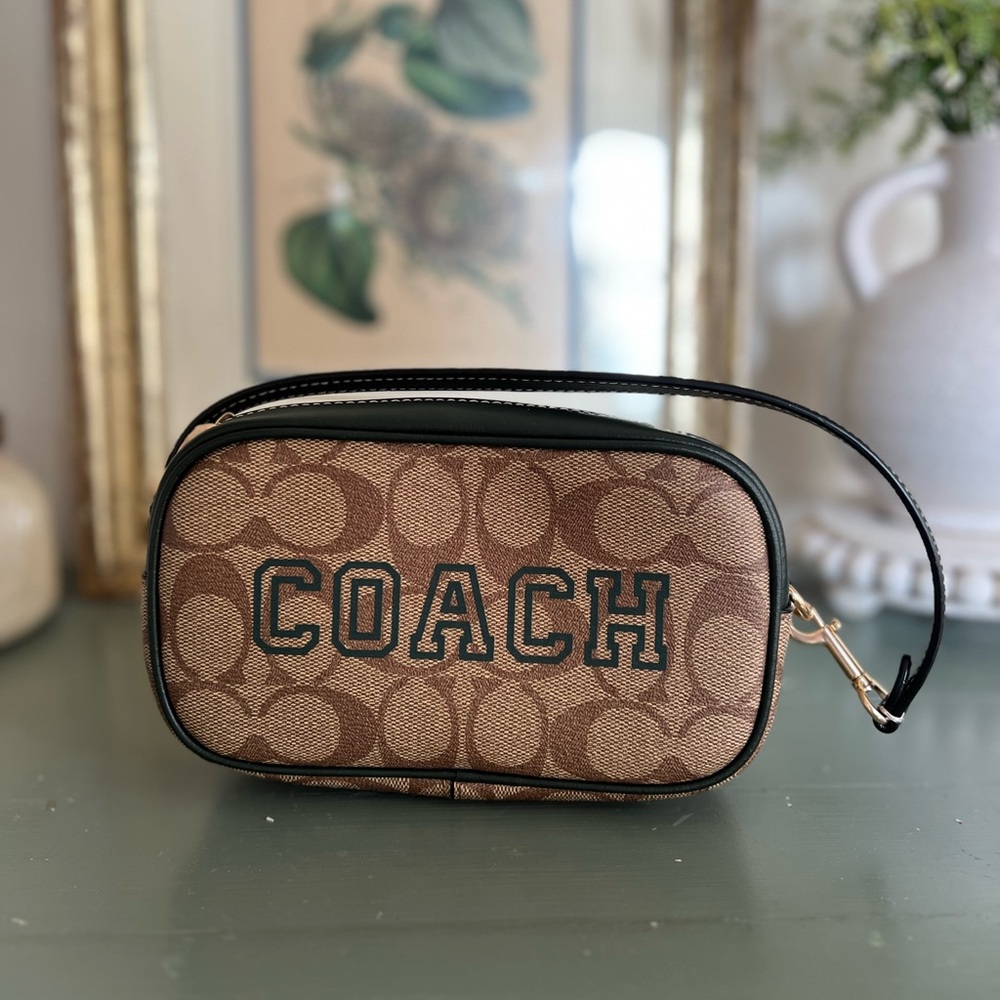 Coach Tan and Brown Signature Wristlet
